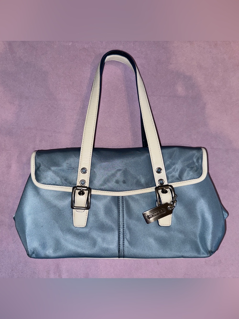 Coach Blue Shoulder Bag with Cream Leather Trim